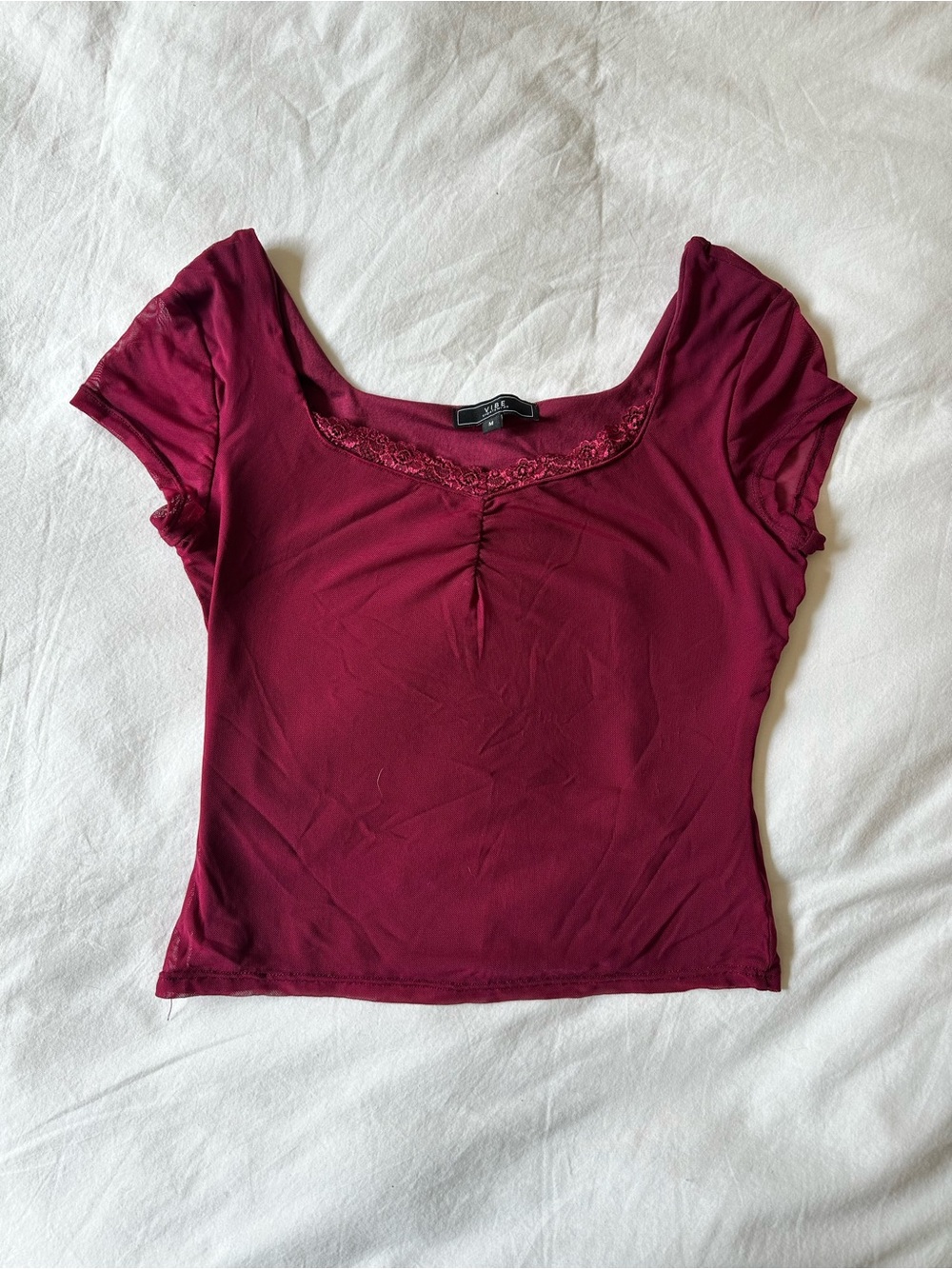 Vibe Burgundy Scoop Neck Short Sleeve Crop Top